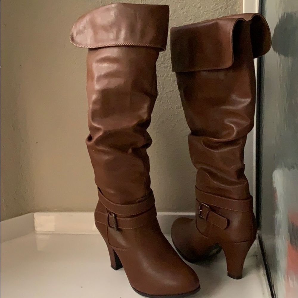 Brown feux Leather High Heeled Boots